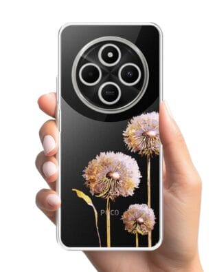 Etui do Xiaomi POCO C75 przeźroczyste, silikonowe Flexi, Kwiaty, fioletowe dmuchawce
