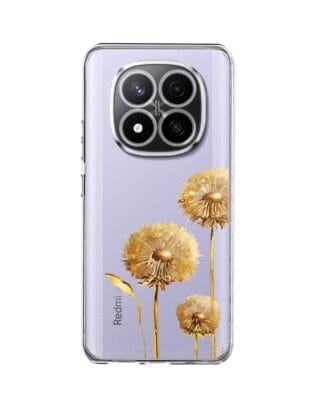 Etui do Xiaomi Redmi Note 14 Pro 4G przeźroczyste, silikonowe Flexi, Kwiaty, złote dmuchawce