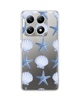 Etui do Xiaomi 14T Pro przeźroczyste, silikonowe Flexi, Summer Patterns, niebieskie rozgwiazdy
