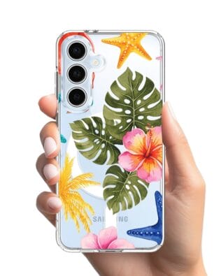Etui do Samsung Galaxy S24 FE z MagSafe przeźroczyste, silikonowe Flexi, Summer Patterns, tropikalny wzór