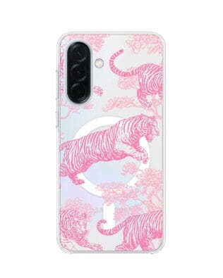 Etui do Samsung Galaxy A37 z MagSafe przeźroczyste, silikonowe Flexi, Mystic, Różowe tygrysy