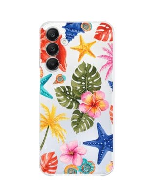 Etui do Samsung Galaxy A25 5G przeźroczyste, silikonowe Flexi, Summer Patterns, tropikalny wzór