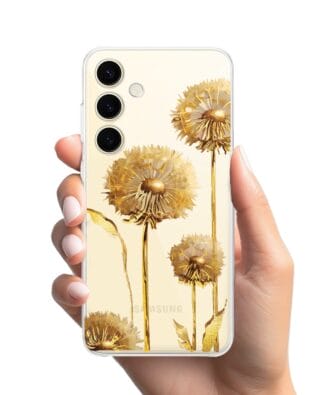 Etui do Samsung Galaxy S24 przeźroczyste, silikonowe Flexi, Kwiaty, złote dmuchawce
