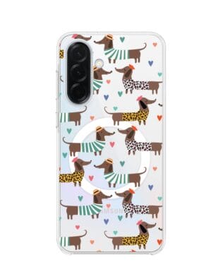 Etui do Samsung Galaxy A37 z MagSafe przeźroczyste, silikonowe Flexi, zakochane jamniki