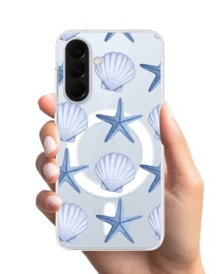 Etui do Samsung Galaxy A57 z MagSafe przeźroczyste, silikonowe Flexi, Summer Patterns, niebieskie rozgwiazdy