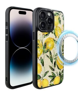 Etui do iPhone 14 Pro IBIZU DropGuard Matt z MagSafe, Modern Classics, Cytrynowe gaje