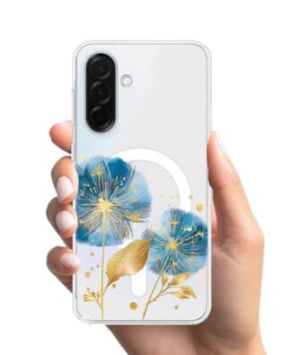 Etui do Samsung Galaxy A36 5G z MagSafe przeźroczyste, silikonowe Flexi, Kwiaty, niebieskie dmuchawce