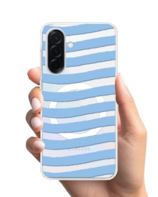 Etui do Samsung Galaxy A37 z MagSafe przeźroczyste, silikonowe Flexi, niebieskie paski