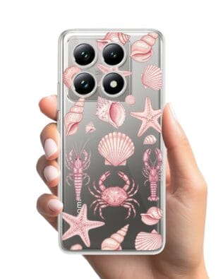 Etui do Xiaomi 14T Pro przeźroczyste, silikonowe Flexi, Summer Patterns, krewetkowy róż