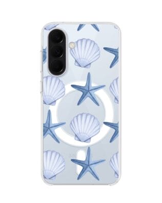 Etui do Samsung Galaxy A57 z MagSafe przeźroczyste, silikonowe Flexi, Summer Patterns, niebieskie rozgwiazdy