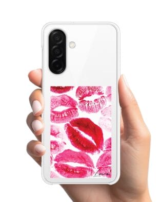 Etui do Samsung Galaxy A26 5G z MagSafe przeźroczyste, silikonowe Flexi, pocałunki z napisem „love”