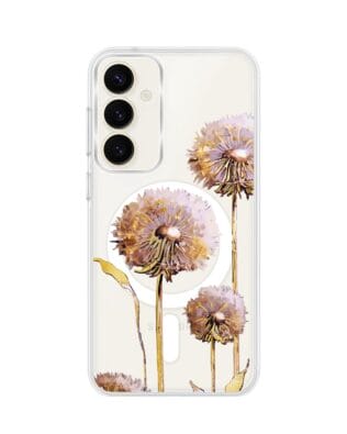 Etui do Samsung Galaxy S23 FE 5G z MagSafe przeźroczyste, silikonowe Flexi, Kwiaty, fioletowe dmuchawce