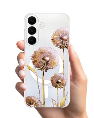 Etui do Samsung Galaxy S25 FE z MagSafe przeźroczyste, silikonowe Flexi, Kwiaty, fioletowe dmuchawce