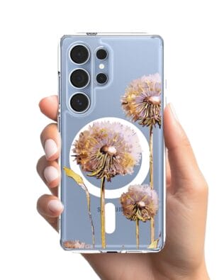 Etui do Samsung Galaxy S25 Ultra z MagSafe przeźroczyste, silikonowe Flexi, Kwiaty, fioletowe dmuchawce