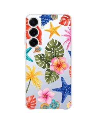 Etui do Samsung Galaxy S25 przeźroczyste, silikonowe Flexi, Summer Patterns, tropikalny wzór