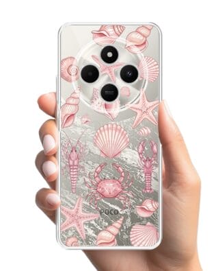 Etui do Xiaomi POCO C75 przeźroczyste, silikonowe Flexi, Summer Patterns, krewetkowy róż