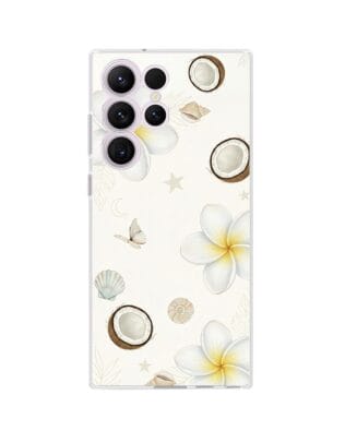 Etui do Samsung Galaxy S23 Ultra przeźroczyste, silikonowe Flexi, Summer Patterns, hawajskie kokosy