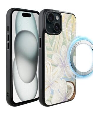 Etui do iPhone 15 IBIZU DropGuard Matt z MagSafe, Modern Classics, Biała lilia