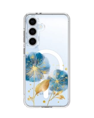 Etui do Samsung Galaxy S24 FE z MagSafe przeźroczyste, silikonowe Flexi, Kwiaty, niebieskie dmuchawce