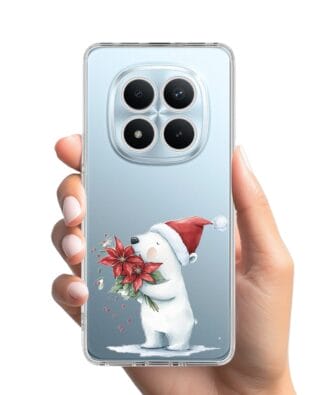 Etui do Xiaomi Redmi Note 15 Pro 4G przeźroczyste, silikonowe Flexi, Przytulne święta, Miś świąteczny