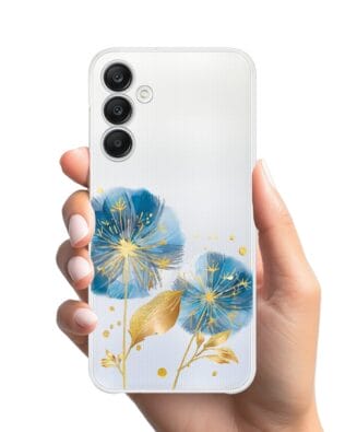 Etui do Samsung Galaxy A25 5G przeźroczyste, silikonowe Flexi, Kwiaty, niebieskie dmuchawce