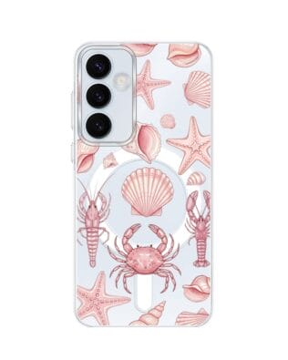 Etui do Samsung Galaxy A55 5G z MagSafe przeźroczyste, silikonowe Flexi, Summer Patterns, krewetkowy róż