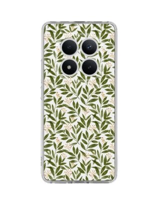 Etui do Xiaomi Redmi Note 15 4G przeźroczyste, silikonowe Flexi, Summer Patterns, zielone gałązki