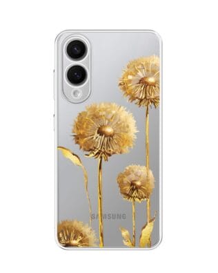 Etui do Samsung Galaxy S25 Edge przeźroczyste, silikonowe Flexi, Kwiaty, złote dmuchawce