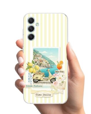 Etui do Samsung Galaxy A34 5G przeźroczyste, silikonowe Flexi, Italian Summer, Ciao Italia