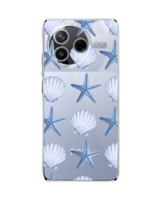 Etui do Xiaomi POCO F7 Pro przeźroczyste, silikonowe Flexi, Summer Patterns, niebieskie rozgwiazdy