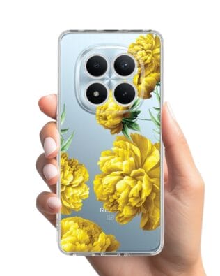 Etui do Xiaomi Redmi Note 15 Pro 4G przeźroczyste, silikonowe Flexi, żółte piwonie