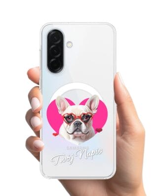 Etui do Samsung Galaxy A37 z MagSafe przeźroczyste, silikonowe Flexi, Puppy Love, pies rasy Buldog Francuski