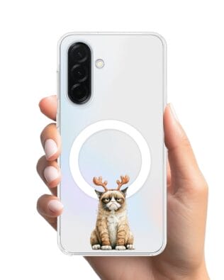 Etui do Samsung Galaxy A37 z MagSafe przeźroczyste, silikonowe Flexi, Przytulne święta, Kot który nie chciał być reniferem