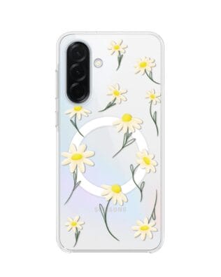 Etui do Samsung Galaxy A37 z MagSafe przeźroczyste, silikonowe Flexi, stokrotki