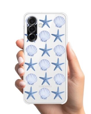 Etui do Samsung Galaxy A26 5G przeźroczyste, silikonowe Flexi, Summer Patterns, niebieskie rozgwiazdy