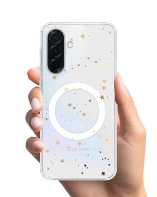 Etui do Samsung Galaxy A37 z MagSafe przeźroczyste, silikonowe Flexi, Zimowa magia, Złote gwiazdki