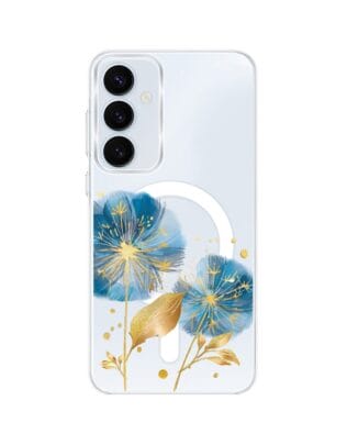 Etui do Samsung Galaxy A55 5G z MagSafe przeźroczyste, silikonowe Flexi, Kwiaty, niebieskie dmuchawce