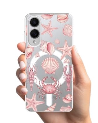 Etui do Samsung Galaxy S25 Edge z MagSafe przeźroczyste, silikonowe Flexi, Summer Patterns, krewetkowy róż