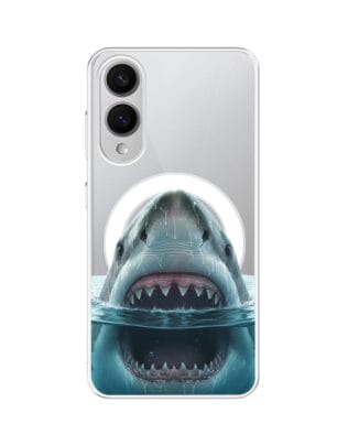 Etui do Samsung Galaxy S25 Edge z MagSafe przeźroczyste, silikonowe Flexi, Paradise, żarłacz biały