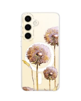 Etui do Samsung Galaxy S24 Plus z MagSafe przeźroczyste, silikonowe Flexi, Kwiaty, fioletowe dmuchawce
