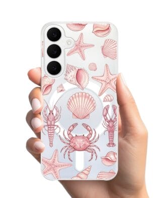 Etui do Samsung Galaxy S25 FE z MagSafe przeźroczyste, silikonowe Flexi, Summer Patterns, krewetkowy róż