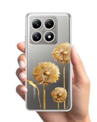 Etui do Xiaomi 14T Pro przeźroczyste, silikonowe Flexi, Kwiaty, złote dmuchawce