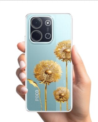 Etui do Xiaomi POCO C85 przeźroczyste, silikonowe Flexi, Kwiaty, złote dmuchawce