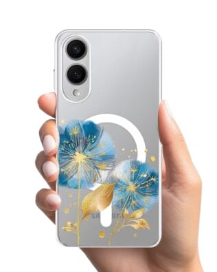 Etui do Samsung Galaxy S25 Edge z MagSafe przeźroczyste, silikonowe Flexi, Kwiaty, niebieskie dmuchawce