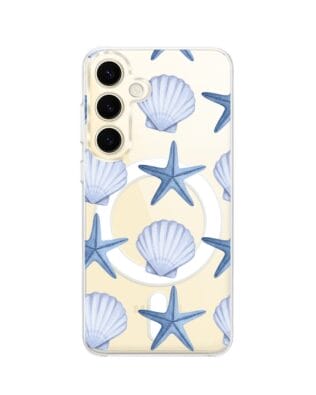 Etui do Samsung Galaxy S24 Plus z MagSafe przeźroczyste, silikonowe Flexi, Summer Patterns, niebieskie rozgwiazdy