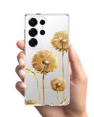 Etui do Samsung Galaxy S25 Ultra przeźroczyste, silikonowe Flexi, Kwiaty, złote dmuchawce
