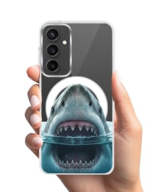 Etui do Samsung Galaxy S23 FE 5G z MagSafe przeźroczyste, silikonowe Flexi, Paradise, żarłacz biały