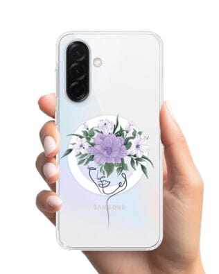 Etui do Samsung Galaxy A37 z MagSafe przeźroczyste, silikonowe Flexi, kobieta z kwiatami