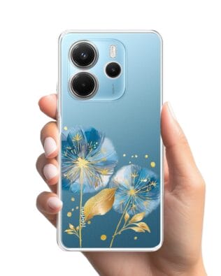 Etui do Xiaomi Redmi Note 14 5G przeźroczyste, silikonowe Flexi, Kwiaty, niebieskie dmuchawce