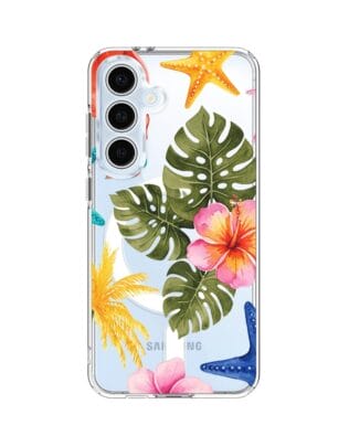 Etui do Samsung Galaxy S24 FE z MagSafe przeźroczyste, silikonowe Flexi, Summer Patterns, tropikalny wzór